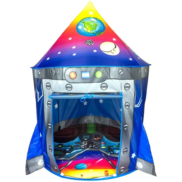 Rocket Ship Play Tent Playhouse | Unique Space and Planet Design for Indoor and Outdoor Fun, Imaginative Games & Gift | Foldable Playhouse Toy + Carry Bag for Boys & Girls | by Imagenius Toys