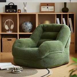 Corduroy Bean Bag Cover (No Filler) Washable Soft Sofa Cover Bean Bags Storage Solution Lazy Sofa Beanbag Chairs for Adults Living Room Bedroom(Dark Green,Single Cover)