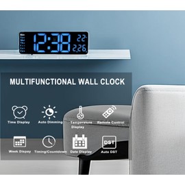 Digital Clock, 13" Large Display LED Wall Clock for Living Room Decor, Alarm Clock, Timer, 12/24H, Automatic Brightness Dimmer Big Clock with Day/Date/Temperature