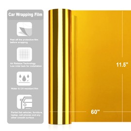 TECKWRAP 11.5"x 60" Chrome Mirror Gold Vinyl Wrap Self-Adhesive Car Sticker Car Wrap Vinyl (Gold)