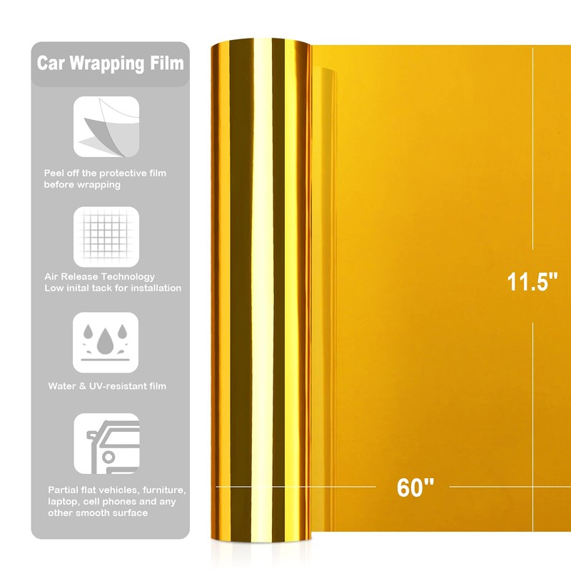 TECKWRAP 11.5"x 60" Chrome Mirror Gold Vinyl Wrap Self-Adhesive Car