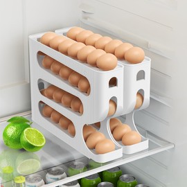 Egg Holder for Fridge, Automatic Rolling Egg Dispenser for Refrigerator, Countertop, Kitchen - Space-saving Egg Organizer/Storage/Container/Tray for Fridge - 2 Packs for 56 Large Size Eggs