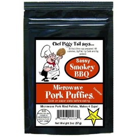 Chef Piggy Tail Microwave Pork Puffies Pork Rinds, Smokey BBQ, 2 Ounce