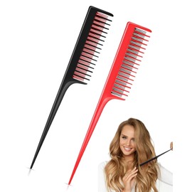 HSIXHAF Pack of 2 Hairdresser Back Comb Triple Toupe Comb Rat Tail Comb for Women Back Combing Hair Roots Touping, Evening Styling, Add Volume, Black and Red