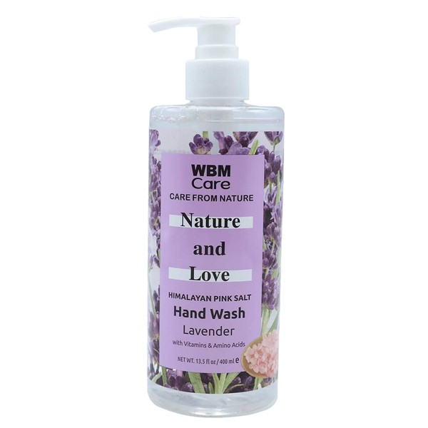 WBM Care Hand Soap, Made with Himalayan Pink Salt & Lavender, Care From Nature & Love - Washes Away Bacteria with Effective Plant-Based Cleansers 13.5 Oz