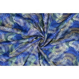 Pyrhan Vintage Tropical Forest Floral & Leaves 100% Cotton Prints | 45 Inch Wide Dress Craft Fabric Material by The Metre | Floral Polycotton Print Used in Sewing Kit and Accessories (Blue Yellow)