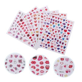 Beavorty 6sheets Valentine's Day Nail Art Stickers Heart Design Decals for Women Easy to Apply Nail Decoration Festive Unique for Manicure