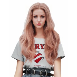 NJJYXH 24 Inches Caramel Mixed Blonde Lace Front Wigs for Women Long Wavy Wig with Middle Part Synthetic Hair for Cosplay or Daily Use