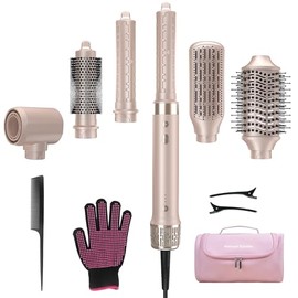 Mythsight StyleVibe 6-en-1 secador de aire, secador de pelo y cepillo secador de pelo con estuche de viaje - Rulos de enrollado automático (L/R), seca
