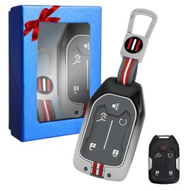 Moonlinks Zinc Alloy Key Fob Case Cover 5-Button Compatible with 2019-2022 Chevy Silverado/GMC Sierra 1500 2500HD 3500HD, Sporty Red Silicone Rubber Remote Keyless Fob Case Metal Shell with KeyChain