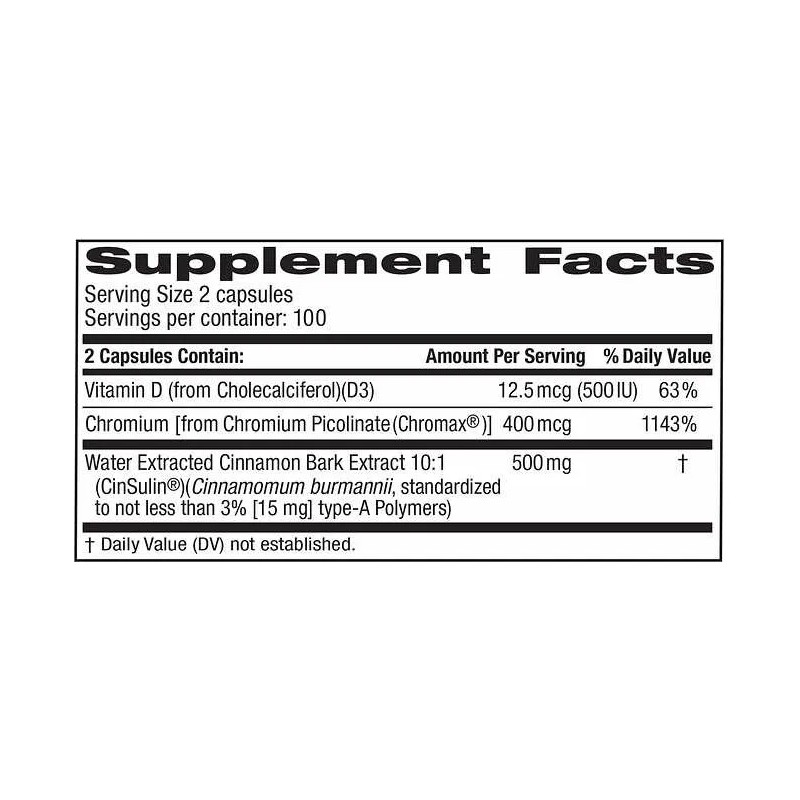Cinsulin De Fuerza Avanzada 500 Mg., 200 Cáps Vegetarianas Sabor