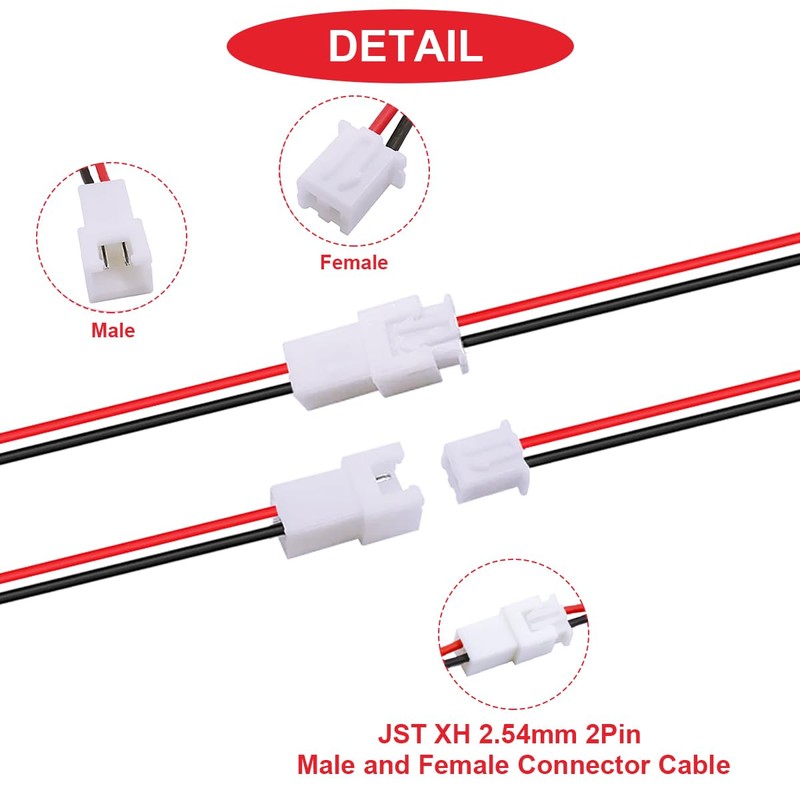 MKBKLLJY 18ペアJST XH 2.54ミリメートル2ピンオスとメスコネクタケーブルUL1007 22AWG 100ミリメートル赤黒のコネクタ線ケーブルと熱収縮チューブ小さなドローン電池端子ソケットLEDストリップライト用 RCカー トラック 飛行機 RC