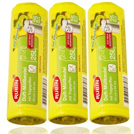 Rubin Scented bin liners, 25 litres (75 pieces), with carrying handles, subtly fragrant, pack of 3 (3 x 25 pieces), ideal for household, office and bathroom bins