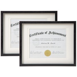 Temgee Black Diploma Frame Tempered Glass - Diploma Frames 8.5x11 with Mats, Wooden Graduation Picture Frame 11x14 without Mat for Certificate, Degree,Document (Set of 2, Black)