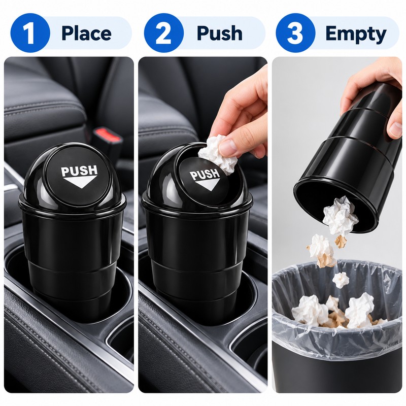 Car Trash Can with Lid for Cup Holder – Compact