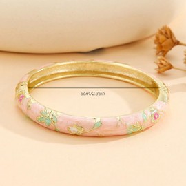 BlingNook Cloisonne Bracelet For Women, Chunky Bangle Trendy Cute Flower Enamel Bangles Multi Tone Engraved Cuff Gold Plated Bracelets Stackable Wife Jewelry Friendship Gift (Light Purple, One Size)