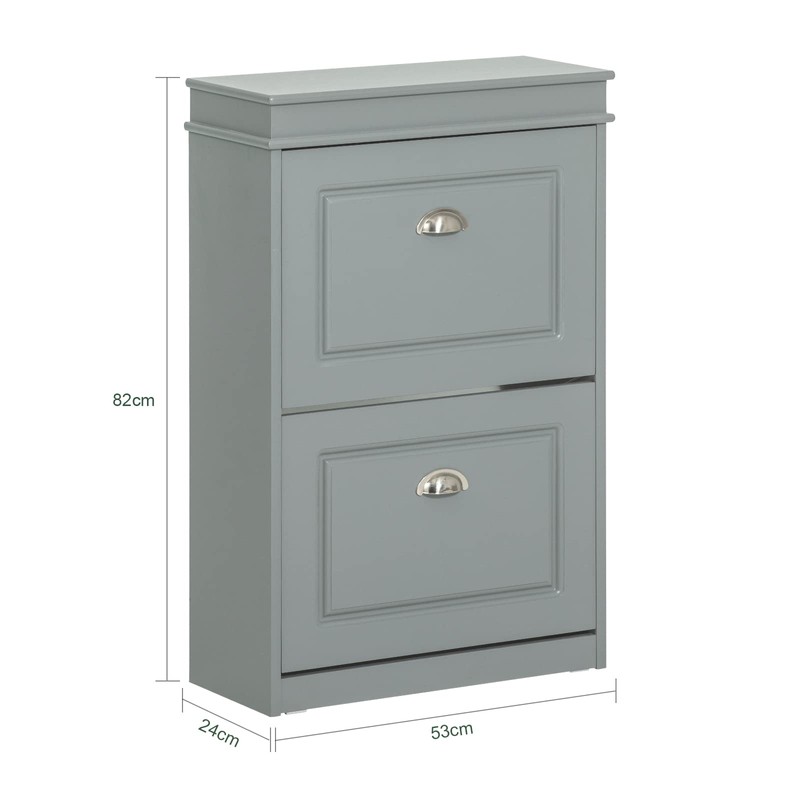 Haotian Small Shoe Cabinet, Grey 2 Flip Drawers Freestanding Shoe