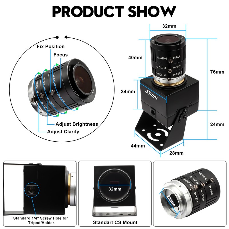 ELP Camera, 13 Megapixel, Webcam, Wide Angle 75 Degree No