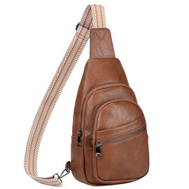 RAVUO Umhängetasche Damen, PU Leder Brusttasche Sling Bag Rucksack Klein Frauen Schultertasche Crossbody Bag für Reisen Braun
