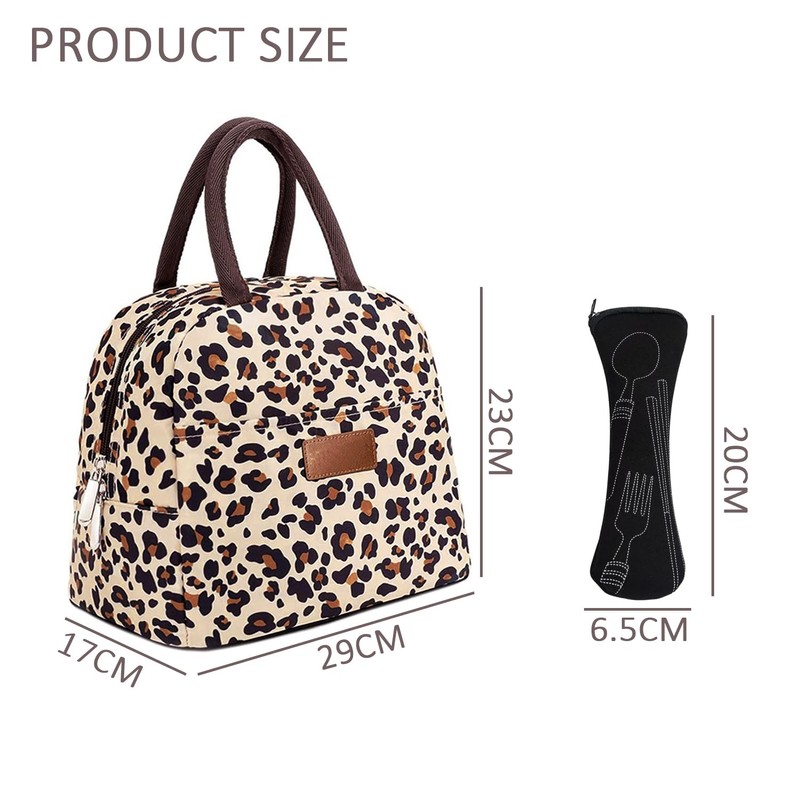 MEMOFYND 1-Piece Lunch Bag with Leopard Print and 1 Cutlery