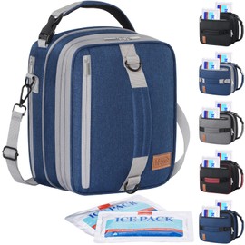 Lifewit Insulated Lunch Box for Men, Expandable Cooler Bag, Freezable Lunch Bag for Women with 2 Ice Packs and Shoulder Straps for Work Travel College, 8.2L Gray and Blue