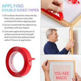 Double Sided Tape 1"x82ft. Transparent Mounting Tape Heavy Duty Waterproof Clear Tape for Car Motorcycle Home Wall Office Decor (Red 1")