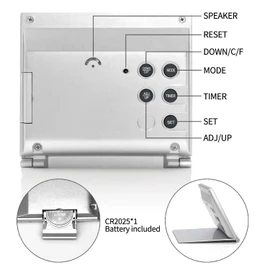 Betus Digital Travel Alarm Clock - Foldable Calendar Temperature Timer LCD Clock with Snooze Mode - Large Number Display, Battery Operated - Compact Desk Clock(Silver, No Backlight)