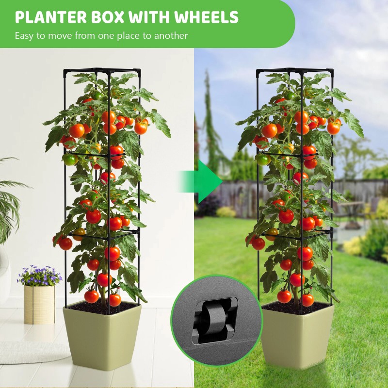 Docred Tomato Planter Boxes with Trellis Wheel 63" Self-Watering Tomato