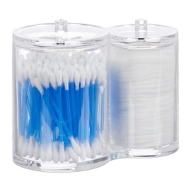 Relaxdays, Transparent Double Acrylic Organiser, Cotton Buds Storage, Cotton Pad Holder, Round, Lid, Easy Care, Pack of 2