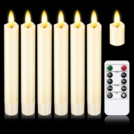 KSWING Upgraded Real Wax Short LED Flameless Taper Candles with Remote, 6 PCS Ivory Candlesticks Battery Operated 3D Flickering - 6" Realistic Fake Candle Sticks for Home/Wedding/Fireplace Xmas Decor