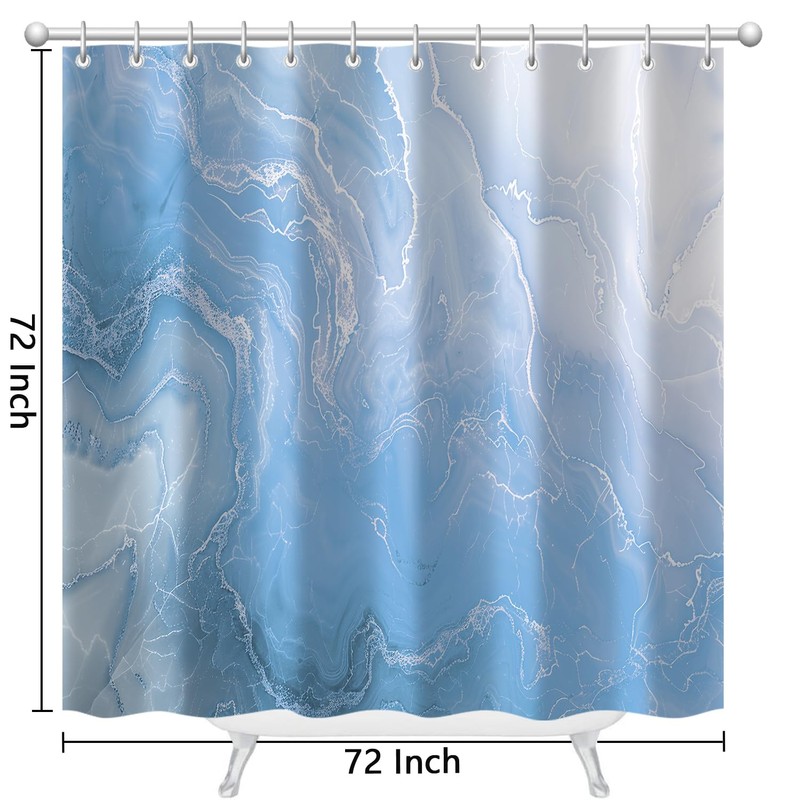 Abstract Marble Shower Curtain, Light Blue Pattern Modern Shower Curtains