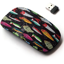 2.4G Wireless Mouse with Cute Pattern Design for All Laptops and Desktops with Nano Receiver - pop Colorful Fishing Lures