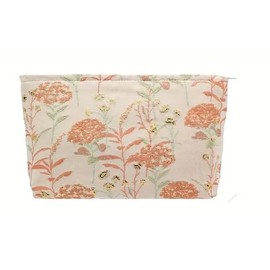 Plush Makeup Bag Soft Fuzzy Cosmetic Bag Travel Toiletry Pouch Multi-Functional Cosmetic Bag,Cute Makeup Brushes Storage Bag for Girls Women (Goldpink Flower)