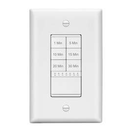 LIDER 30-Minute Countdown Timer Switch with Wall Plate, 1-5-10-15-20-30 Minutes, for Lighting or Fans, LED Indicator, 1200W, Neutral Wire Required, LTS-30M-WWP, White