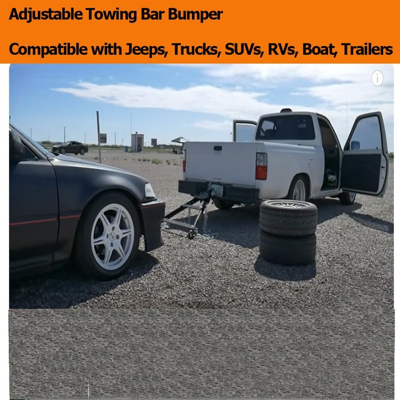 Tow Bar,Adjustable Towing Bar Bumper Mount 5000lb w/ 2X Chains,Universal