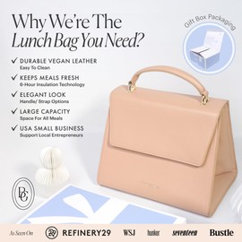 Beige Tan Medium Insulated Lunch Bag for Women for Work, Aesthetic Lunch Boxes and Classy Tote Bag Purse with Strap, Professional Ladies Lunch Bags, Chic Lunch Box for Women, the Office and Workplace