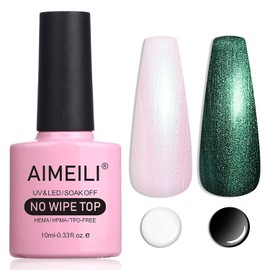 AIMEILI Gel Nail Polish Pearl Top Coat 2 In 1 Pearlescent Glitter Gel Nail Polish Glossy Shiny No Wipe Gel Top Coat for Nail Art Home DIY Manicure