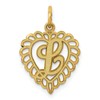 14k Yellow Gold Heart Shape Script Design Letter L Charm