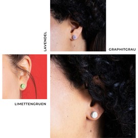 3er Ohrringe Set bunt • Runde Ohrstecker mit Stein in grün, lila, grau • Bunte Perlmutt Ohrringe für Damen • Nachhaltiger Modeschmuck aus Edelstahl & Glas • Ø 8mm