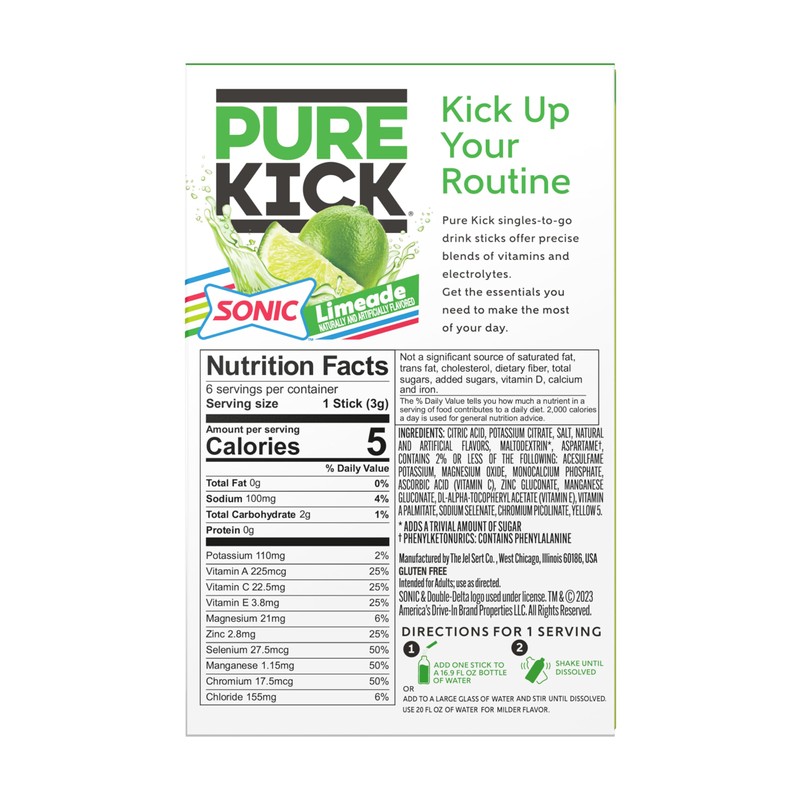 Pure Kick Sonic Limeade - Pack of 3-18 Servings -