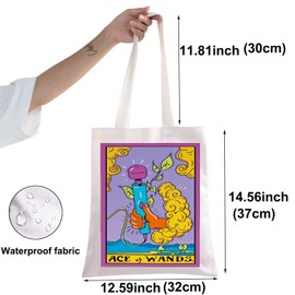 BWWKTOP Ace Of Wands Tarot Card Tote Bag Ace Of Wand Gifts Witch Tarot Cards Gifts Tarot Card Canvas Tote Bag, Ace of Wands, Large