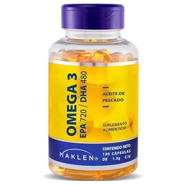 Maklen Omega 3 Alta Concentracion - EPA 720 + DHA 480 por porcion - Golden Omega® Chile - Certificado IFOS - 120 Softgels de 1,300 mg