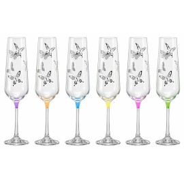 Barski European Glass Champagne Toasting Flutes-W/ Butterfly Imprint-Set/6-