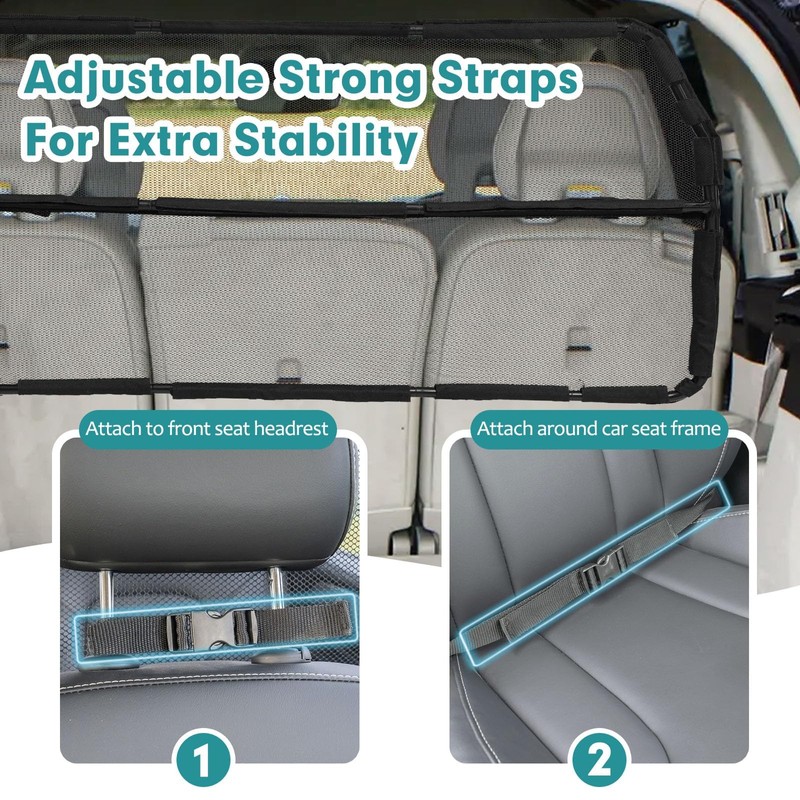 Dog Car Barrier Escape-Proof, 46" Wide Car Divider for 3rd