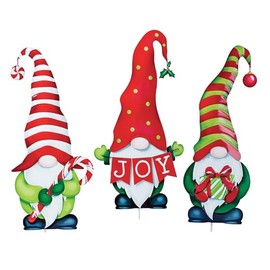 Collections Etc Holiday Garden Gnomes Metal Stakes - Set of 3