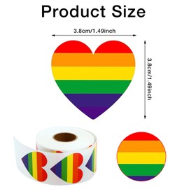 Pride Sticker Rolle, 500 Stück Party Pride Aufkleber, Herz Aufkleber Roll, Herzform Etiketten Sticker, Regenbogen Herz Aufkleber, Dekoration für Partygeschenke, Umschläge