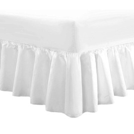 DTEX HOMES Luxury Polycotton Extra Deep Frilled Valance Fitted Sheets, Single - White