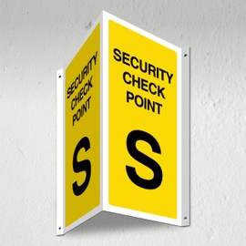 V Safety Security Check Point S - 3D Corridor Sign 340 x 300 mm - 3mm Indoor Palboard + Fold & Drill Holes - Customised