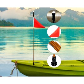 Pactrade Marine Pontoon Kayak Canoe Flag Pole Lock Socket Base Red Triangle Flag 48" Bronze Anodize Aluminum 5/16" Tube (Foldable Pole with Light)