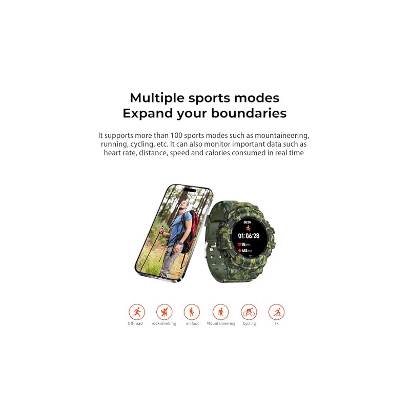 MIDDOW Military Smart Watch with Flashlight (Answer/Make Call) Compass, Heart